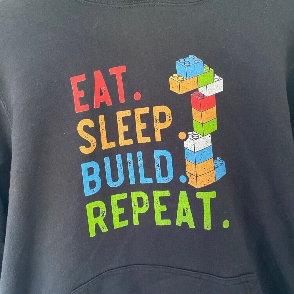 Eat Sleep Build Repeat LEGO Style Graphic Hoodie‎ Black Medium - Picture 3 of 6